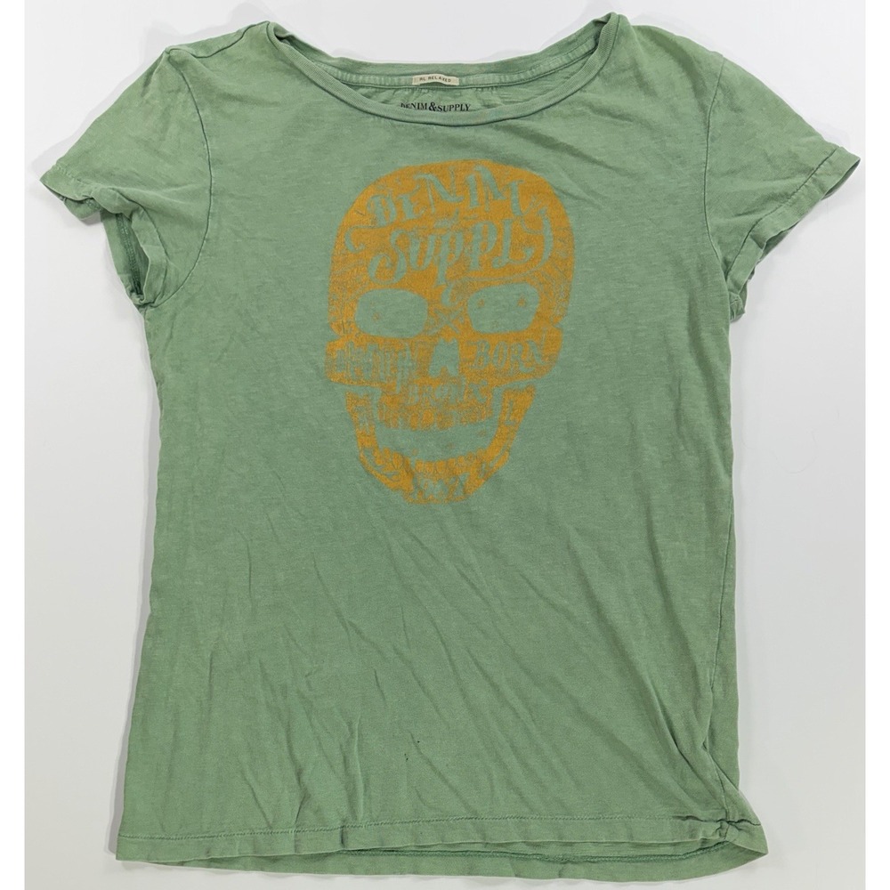 Denim Supply Ralph Lauren Skull Graphic T Shirt Green Womens Small